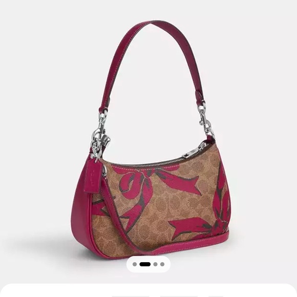 New COACH Teri Shoulder Bag In Signature Canvas With Bow Print - Picture 2 of 9